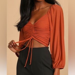Lulus ruched long sleeve crop top - Size Small